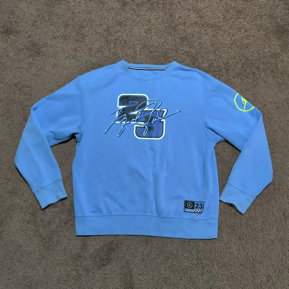 Jordan Crew Neck Sweater Mens Size L Carolina Blue Embroidery Long Sleeve‎ Shirt